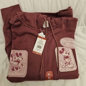 🆕 SIZE XL DISNEY HOODIE Mickey Mouse & Minnie full zip w/ patches